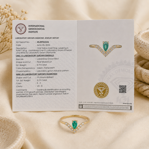 Bague pour femme en or jaune massif 14 carats avec diamant de laboratoire et émeraude colombienne de qualité supérieure, certifiée IGI, bijoux fins de créateur - Product Image 3