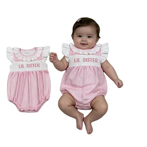 Ropa de Boutique RTS para Bebés Niñas, Mono con Bordado de Hermanita LIL, Bonito Mono de Burbujas para Bebés, Venta al por Mayor de Bodys para Recién Nacidos - Product Image 1