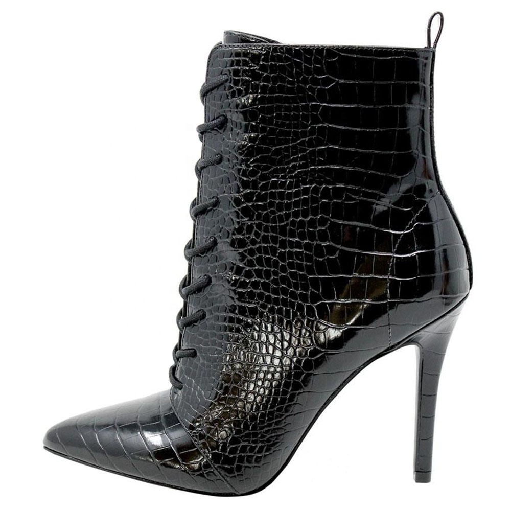 Women Lace Up Ankle Boots Black High Heel Booties Ladies Autumn Shoes