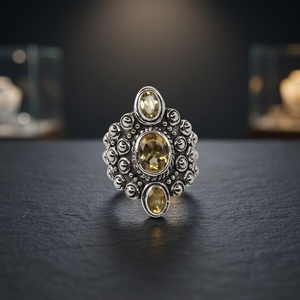 Elegant RAMAVATI GEMS 925 Sterling Silver Three Stone <b>Citrine</b> <b>Ring</b> Bezel Setting Geometric Rhodium Plated Luxury Unisex Fine - Product Image 2