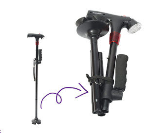 <span class=keywords><strong>Canne</strong></span> de marche pliante légère de voyage de qualité supérieure avec lampe de poche LED-alarme SOS-avec pointe de <span class=keywords><strong>canne</strong></span> Flexible antidérapante et poignée supplémentaire - Product Image 1