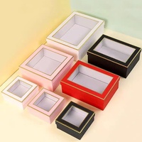 Caja de Regalo Cuadrada Personalizada con Diseño Transparente Moderno, Acabado Mate, Estampado en Lámina Dorada, Adornos Florales para Marcos de Fotos