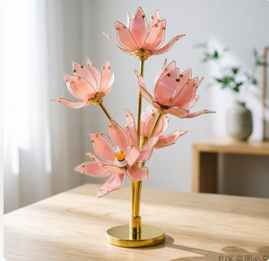 Lámpara de Mesa de Cristal Rosa con Forma de Flor de Loto, 5 Cabezas, Base de Metal Moderna, Lámpara Decorativa de Escritorio - Product Image 2