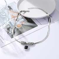 Zircone Double Couche Collier Automne Hiver Pull Chaîne En Acier Inoxydable Argent Clavicule Chaîne