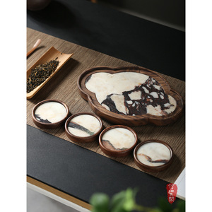 Zhu Qige <b>Tea</b> <b>Tray</b> Set North American Walnut Marble Irregular Shape New Chinese Style <b>Tea</b> Table For Afternoon <b>Tea</b> - Product Image 1