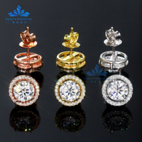 Quantité minimale de commande 1 clients qui reviennent bijoux de mode papillon serrure 925 argent plaqué or 6.5mm 1CT Moissanite Halo boucles d'oreilles pour les femmes