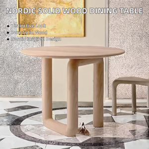 Tavolo da Pranzo in Stile Nordico Crema Wabi-Sabi Medievale Contemporaneo in Legno per Casa Ufficio Soggiorno Hotel - Product Image 2