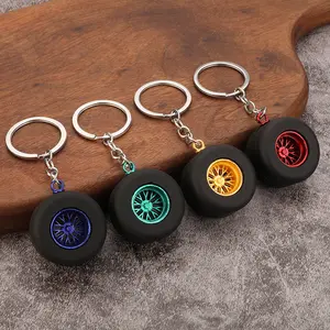 Mini tire Keychain Turbo Turbocharger Rubber Keychain Custom Logo 3D Keyring Pendant Metal Key Chains Silicone F1 Tyre Keychains