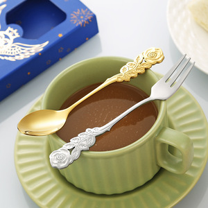 Ensemble de couverts écologiques YOUNIS Classic Rose Handle Spoon Fork, acier inoxydable de qualité alimentaire, pour café, thé, dessert, glace, salade - Product Image 3