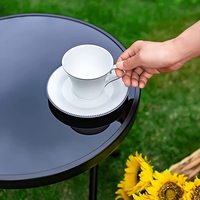 Amazon Vente à Chaud Table d'Appoint en Métal de 18 Pouces avec Dessus de Table en Verre Trempé Table de Salle à Manger Bistro Extérieur, Noir