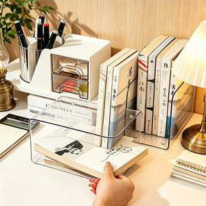 Transparent acrylic bookshelf, desk <b>shelf</b>, book stand, <b>desktop</b> bookend, document and book storage box - a must-have! - Product Image 2