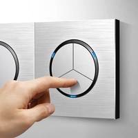 Prise murale de luxe en aluminium brossé argenté 16A, norme EU/UK/US, interrupteur mural 1/2/3/4 voies avec indicateur LED