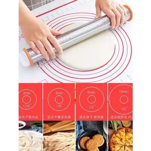 High Quality Stainless Steel Rolling Pins Adjustable <b>Thickness</b> <b>Rings</b> and Fiberglass Pastry Baking Mat &Rolling Pins Set - Product Image 2