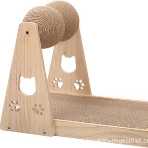 Griffoir en bois pour chat en gros, 30x43x35cm, couleur bois naturel, boule de sisal durable, design dessin animé pour chats - Product Image 1