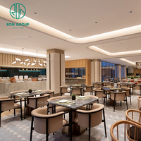 Meubles de restaurant Ron Group, chaise avec structure en métal noir mat, canapé en tissu rouge, table carrée de café moderne de luxe en marbre gris