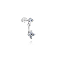 Boucles d'oreilles clous ajustables en argent sterling S925 avec pierre de moissanite, motif fleur à quatre feuilles, pièce unique