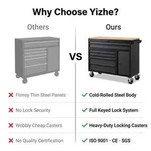 Cold-Rolled Steel Lockable <strong>Tool</strong> Cabinet Solid <strong>Wood</strong> Top Heavy-Duty Rolling Workbench <strong>Bench</strong> 7 Drawers 600kg Capacity Factory - Product Image 5