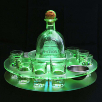 Support de plateau de service en verre à Shot acrylique éclairé par lumière LED, présentoir à vin roulant