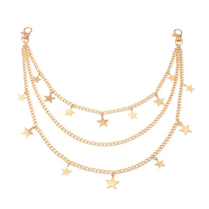 โซ่คาดเอว Yueli Star สีทอง หลายชั้น วงแหวนคู่ สไตล์ฮิปฮอป สำหรับใส่กับกางเกง ใช้ได้ทุกวัน ทำจากโลหะผสมสังกะสี เครื่องประดับแฟชั่น - Product Image 5