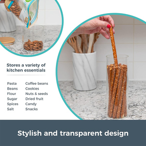 מיכלי אחסון מזון שקופים מזכוכית בורוסיליקט, אטומים לאוויר, ניתנים לערום, עם מכסי במבוק לארון המטבח, במגוון גדלים - Product Image 3