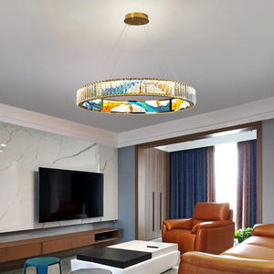 Lustres en émail lampe nordique fer cristal cercle pendentif luminaire pour hôtel salon - Product Image 5