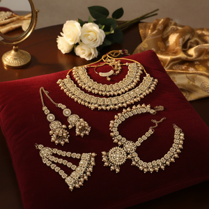 Parure de bijoux de mariée ethnique plaquée or de haute qualité, dernière conception, avec collier ras-du-cou orné de zircons, pour fiançailles et mariage - Product Image 3