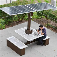 Table de travail intelligente d'extérieur avec panneaux solaires, bancs et port de charge USB Type C pour place publique, jardin, patio