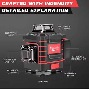 Niveau laser croisé vertical 360°, faisceau vert 360°, horizontal et vertical, batterie rechargeable, outils de nivellement laser vert - Product Image 2