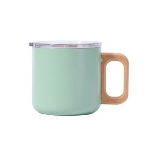 Mug en acier inoxydable 304 avec intérieur et extérieur en acier inoxydable, poignée en bois, anti-brûlure, tasse de bureau au design minimaliste, 400 ml, tasse à café - Product Image 5