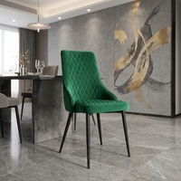 Chaise de salle à manger ergonomique moderne en velours capitonné avec dossier, pieds en fer noir et assise décorative pour la maison, le bureau, l'appartement, le bar à domicile