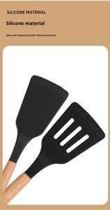 Ustensiles de cuisine en silicone blanc de qualité alimentaire en gros : spatule, cuillère, outil de cuisson pratique avec manche en bois - Product Image 5