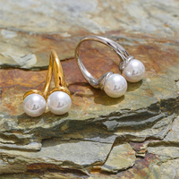 Nouvelle Arrivée XY 4483 – Bague Double Perles Simulées Exquises en Acier Inoxydable, Ouverte et Ajustable pour Femme, Idéale comme Cadeau Bijou