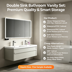 Meubles-lavabos de salle de bain de luxe pour hôtels commerciaux, ensemble de meubles-lavabos flottants de 48 pouces avec double vasque - Product Image 4