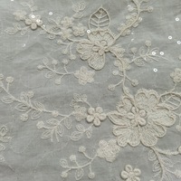 Tissu en dentelle beige à sequins floraux 3D, ruban tressé, tissé, respirant, pur coton, brodé pour robes de mariée