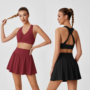 Теннисное платье со встроенными шортами и бюстгальтером, спортивная одежда, юбка и топ, комплект для активного отдыха, Женская юбка для бадминтона - Product Image 2