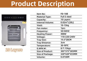 KR 304อบอาหารแห้ง10ถาดสแตนเลส400W เกรดอุตสาหกรรม30 ~ 90 ℃ ระดับอุณหภูมิสำหรับใช้ในครัวเรือนเชิงพาณิชย์ - Product Image 3