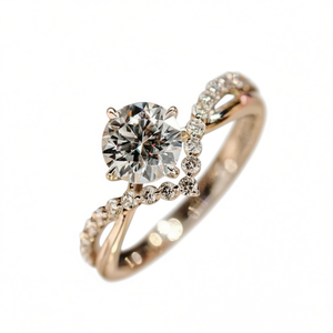 Anello di Fidanzamento Classico in Rame e Oro Bianco con Diamante per Donne, Taglio Brillante Rotondo, Diamanti Naturali Laterali, Modello H316 - Product Image 1