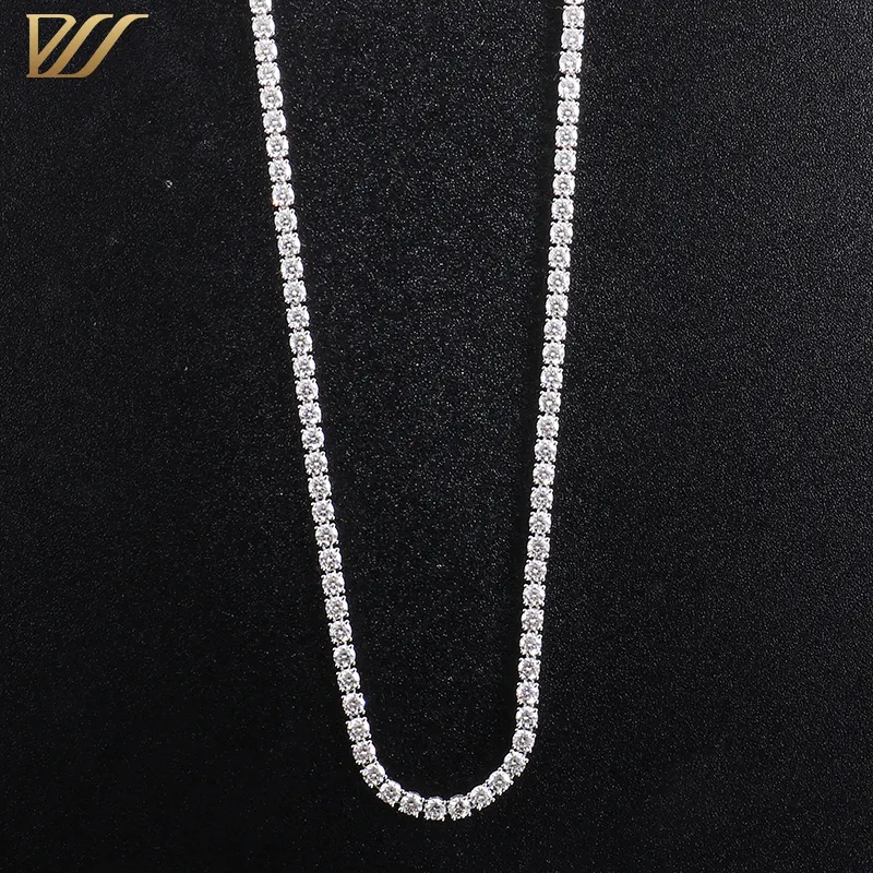 2021 Fashion Jewelry 22Inches DEF 3MM Round Moissanite Tennis Necklace Chain in Silver/10K/14K Prong Settings