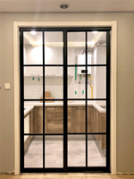 Porte coulissante en aluminium de style minimaliste, porte en verre horizontale pour cuisine, salon, séparation de pièce