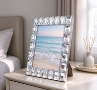 Cadre photo en verre miroir orné de cristaux, design rectangulaire moderne et simple, cadre décoratif en diamant pour table ou mur