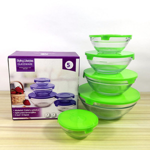 Juego de 5 Recipientes de Vidrio para Conservación, Recipientes de Vidrio Multifuncionales con Tapa, Juego de Recipientes Redondos de Vidrio Transparente para Frutas y Ensaladas - Product Image 3