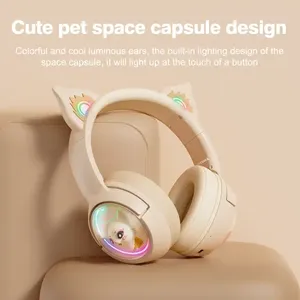 <span class=keywords><strong>ONIKUMA</strong></span> Diseño de oreja de gato para niñas Auriculares para juegos Auriculares para jugadores Estéreo con micrófono Luz LED - Product Image 4
