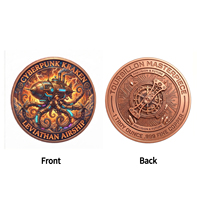 Pièce de monnaie de défi 1oz .999 en cuivre fin, imprimée UV, sur le thème du Kraken Leviathan Airship, style Steampunk, monstre marin, médaille commémorative animale