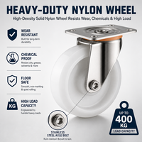 Roue pivotante en nylon blanc, roue industrielle rigide de moyenne capacité avec frein pour chariot, chariot à roulettes, transport en entrepôt