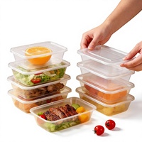 Boîte à lunch rectangulaire jetable pour la restauration rapide, en plastique PP, avec couvercle transparent, compatible micro-ondes, réfrigérable