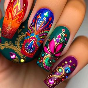 Faux <span class=keywords><strong>ongles</strong></span> en acrylique fabriqués à la machine, thème 4 juillet USA, 24 pièces/boîte, carrés moyens, avec colle, vente en gros, patriotiques pour le Jour de l'Indépendance - Product Image 6