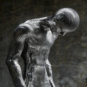 Sculpture humaine en acier inoxydable poli, taille réelle, figure réaliste, statue d'art en métal 304 antirouille, paysage de parc extérieur, sur mesure - Product Image 3