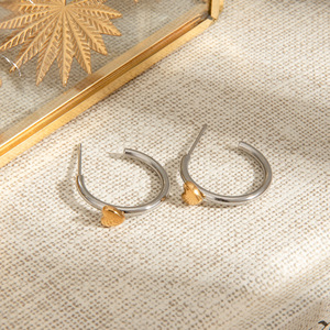 Heart <b>Shape</b> Hoop Earrings 18k Gold And Silver Color <b>Blocked</b> Stainless Steel For Gift - Product Image 4