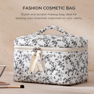 Large Travel Quilted Makeup <b>Bag</b> for Women Floral Cotton Cosmetic <b>Bag</b> - Product Image 4