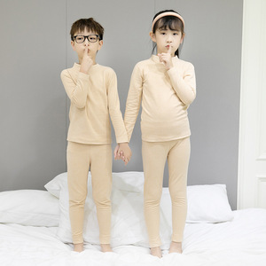 高品质冬季保暖内衣套装男童女童服装套装纯色棉弹力加厚套装 - Product Image 2